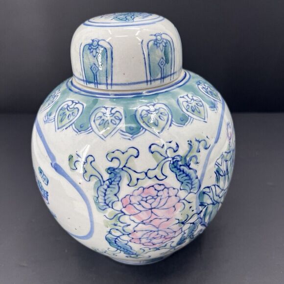 Vintage Chinese Lillies & Ducks Porcelain Lidded Ginger Jar Asian Decor - Picture 3 of 10